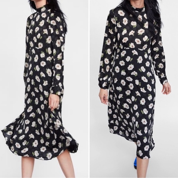 Zara Dresses & Skirts - Zara black floral midi dress